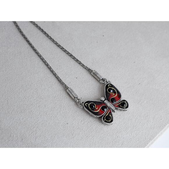 Brighton Butterfly Pendant Necklace Reversible Aurora Borealis Crystal Retired - Picture 4 of 9